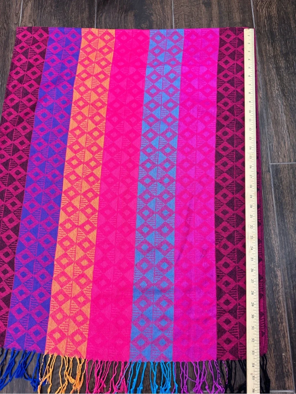 Vintage Handmade Mayan Pashmina Scarf Mexico Cotton Fringe